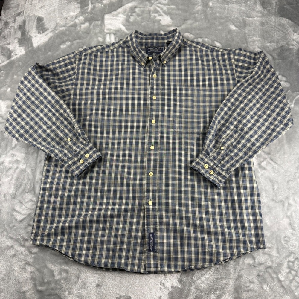 American Eagle Outfitters Mens XL Blue Plaid Button Down Cotton‎ Shirt